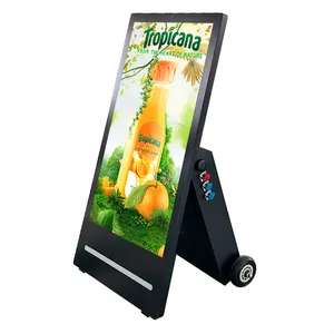 factory price 55 65 70 75 inch lcd advertising displays screen 4k battery outdoor rechargeable waterproof movable signage