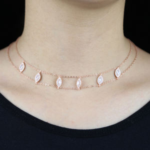 100% Plata de Ley 925 Sparking CZ boda compromiso joyería Marquesa CZ doble cadena enlace ojos ovalados mujeres gargantilla collar - Product Image 4