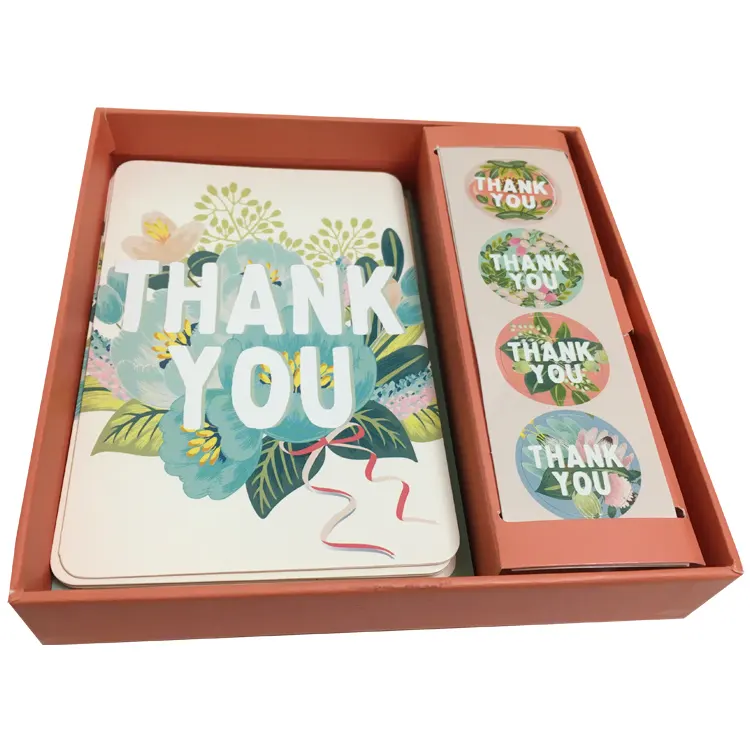 Custom Printed New Year Christmas Gifts Greeting Thank you Note Card Set with Box and Stickers Paper Postcard Printing