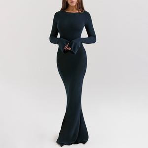 Robe longue en tricot soyeux bleu nuit élégant OEM pour femmes Robe formelle fluide sans manches - Product Image 1