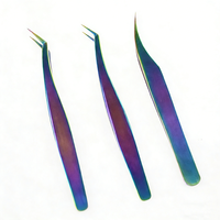 Pince à épiler pour extensions de cils, haute précision, durable, colorée, en métal doré perlé, à pointe lisse, longue, pour cils plume, directement de l'usine