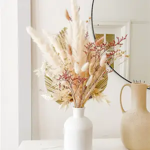 Folhas seca de grama pampas branco rosa, buquê de flores secas para vaso