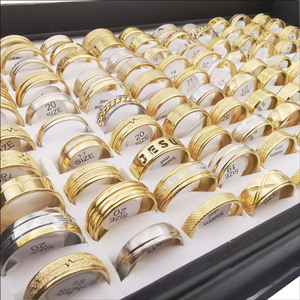 Anillos de Moda para Hombre, 100 Piezas, Surtidos, de Acero Inoxidable Chapado en Oro de 18k, con Caja, Anillos Creativos - Product Image 1