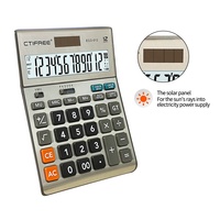 Calculatrice de bureau solaire à double alimentation CTIFREE ECO-012 à 12 chiffres avec fonction calendrier, en plastique ABS, design transparent, certifiée CE