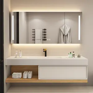 Простой дизайн, двойная раковина для ванной комнаты, настенный шкаф со светодиодной подсветкой, зеркало