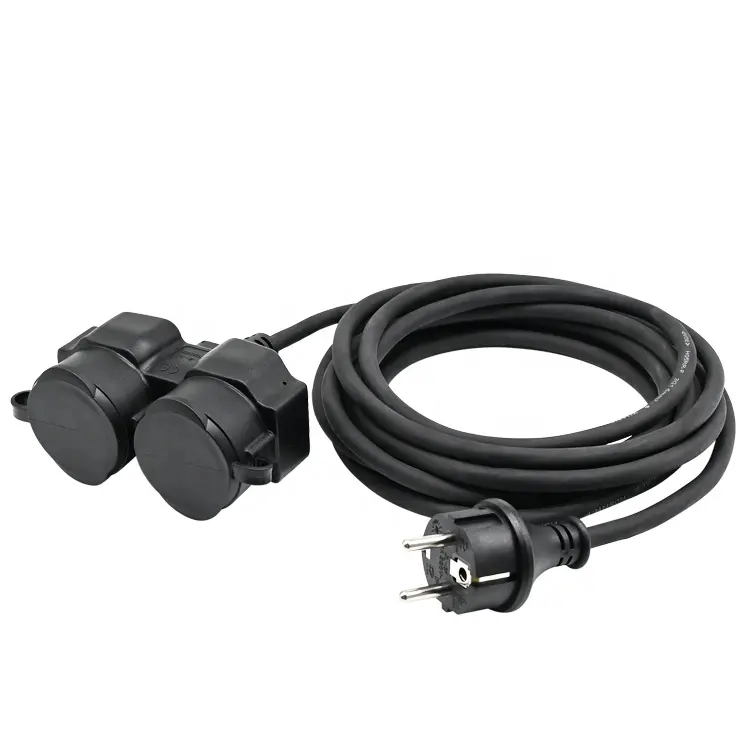 Uni Eropa Hitam Karet Kabel 16a 250V IP44 Tahan Air Outdoor Ekstensi Kabel dengan 2 Schuko Soket Outlet