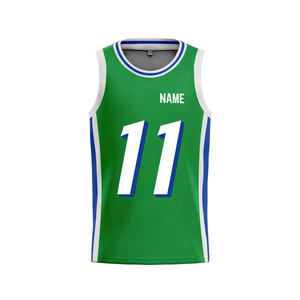 Camiseta de Baloncesto Verde Personalizada con Estampado Sublimado, Número 11, Sin Mangas, Uniforme de Equipo para Adultos, Transpirable, para Todas las Temporadas - Product Image 1