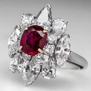 CAOSHI 2021 Large Red Oval Gems Ring Independent Flower CZ Rings Launched New Girls Noble White Ruby Rings Women Silver