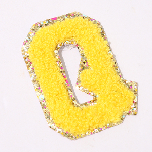 Personalizado DIY 6,2 cm 5,5 cm Chenille Glitter 26 letras parche palo en bordado autoadhesivo amarillo alfabeto letras parches - Product Image 3