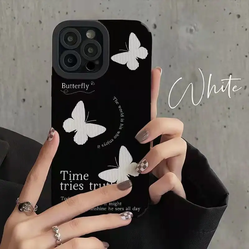 Case for white butterfly English iPhone 15 13promax Cover 12 phone cover 11 protective cover cheap wholesale