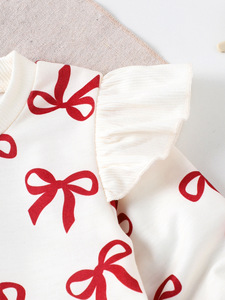 เสื้อผ้าเด็กใหม่ฤดูใบไม้ร่วงฤดูหนาวสีเบจเสื้อแขนยาวและกางเกงลายโบว์สำหรับเด็กวัยหัดเดินเสื้อผ้าเด็กผู้หญิง 0-3Y - Product Image 5