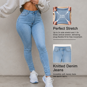 Jeans da <span class=keywords><strong>Donna</strong></span> in Misto Cotone-Poliestere, Taglie Forti, Vita Alta, Pantaloni <span class=keywords><strong>Skinny</strong></span> in Denim Resistente per Uso Quotidiano - Product Image 1