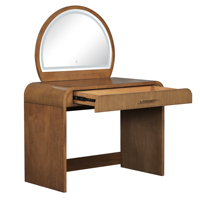 Coiffeuse moderne en bois avec miroir semi-circulaire éclairé par LED et tiroir pour station de maquillage de chambre