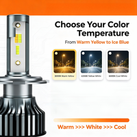 Feux de Voiture à Changement de Couleur 3-en-1 (3000K, 4500K, 6000K) avec Effet Flash 100W – 2 Paires H1 H3 H11 9005 H13