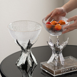 Elegante Tazón de Vidrio Color Plata con Base de Metal para Decoración del Hogar, Adornos para Servir Dátiles, Frutos Secos y Alimentos, Técnica Pulida - Product Image 3