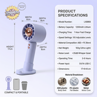 Ventilateur portable sans pales SLTCL pour camping et maison, réglage 100 niveaux, batterie rechargeable USB (1200 mAh), faible bruit, extérieur