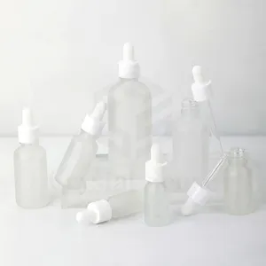 Frosted Glass Essential Oil Bottle With White Pipette 5ml 10ml 15ml 20ml 30ml 50ml 100ml Glass Dropper Bottles For Hair Oil