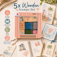 Kit de fabrication de tampons en caoutchouc avec 5 tampons en bois, 4 tampons encreurs colorés, boîte en métal pour la création de cartes, le scrapbooking, le journaling et la papeterie DIY