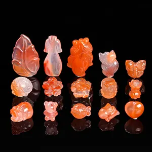 JD Gems contas de pedra preciosa semi-preciosa esculpidas em forma de flor de animais fofos contas de ágata vermelha com furo para fazer joias