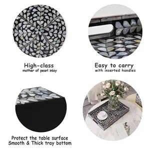 Plateau de service d'incrustation de nacre rectangulaire de haute qualité, plateau de serpillière à motifs floraux pour l'affichage des aliments et la décoration intérieure - Product Image 4