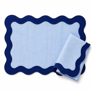Serviettes 100% lin brodées, sets de table en coton à bord festonné classique, lavables en machine, décoration de table - Product Image 1
