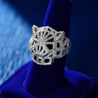 Bague en argent plaqué tendance avec zircon en forme de poire verte à tête de léopard, nouveau style, vente chaude 2024
