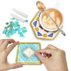 Kit de bricolage créatif pour sous-verres en mosaïque de verre, 2 pièces, couleurs assorties, pour parents et enfants, avec support en bambou, pour la décoration artisanale de la maison, cadeaux, boîte colorée - Product Image 2