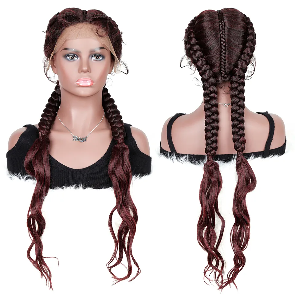 Ombre Brown Synthetic Lace Front Perücke Hitze beständige Ingwer Box Geflochtene Perücke Cosplay Synthetische geflochtene Perücken für schwarze Frauen