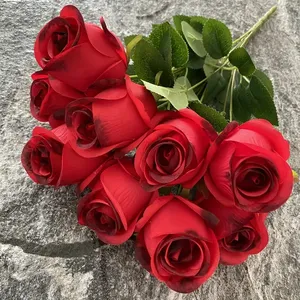 Ramo de <span class=keywords><strong>9</strong></span> Rosas Artificiales de Seda y Plástico con Tacto Real, Venta al Por Mayor - Product Image 5