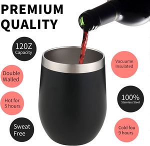 12Oz Tumbler Stemless Insulated Stainless Steel Coffee Mugs <b>Cups</b> <b>With</b> <b>Lid</b> for Red Wine Gift Set - Product Image 3