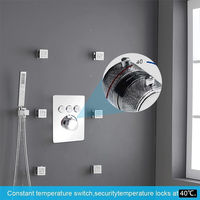 Vanne mitigeuse d'eau chaude et froide dissimulée à 3 sorties à 3 voies Vanne de douche thermostatique à bouton-poussoir en laiton chromé avec inverseur