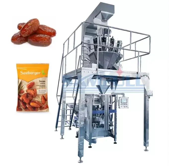 Customized Vertical 10 Head Auto Weighing Date Oleaster Dried Fruit Packing Machine Granule Biscuit Chips Packaging Machine