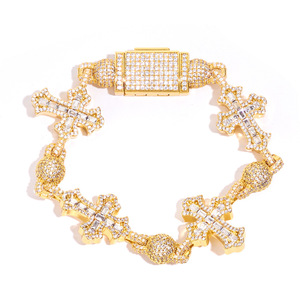 Conjunto de Joyería Vintage, Brazalete para Hombre con Cruz de Circonio en Forma de T, Cadena de Cuentas Estilo Hip Hop, Tanjing - Product Image 5