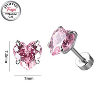 Boucles d'oreilles clous tendance Freya, cœur coloré en zircon, argent et titane G23, style coréen pour femme, vente en gros de bijoux de piercing corporel