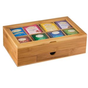 Caja de almacenamiento de madera con múltiples compartimentos, con tapa y cajón para café, té, especias, organizador de escritorio, rectangular, de color sólido - Product Image 3