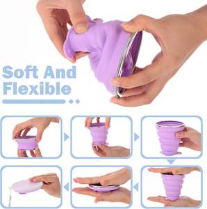 Tazza Pieghevole in Silicone Portatile <span class=keywords><strong>dal</strong></span> Design Moderno, Bicchiere da Viaggio Pieghevole in Silicone con Coperchio per Campeggio - Product Image 3