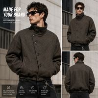 Blouson Bomber en Laine Personnalisé OEM pour Homme, Col Montant, Épaules Tombantes, Mélange de Laine avec Poches à Bordure Cuir, Faible MOQ