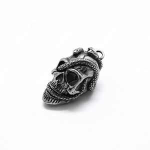 Collar con Colgante de Calavera con Serpiente Entrelazada en Acero Inoxidable 316, Estilo Motociclista, Joyería Retro para Hombre - Product Image 4