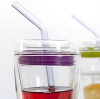 Tasse à café bouteille d'eau mignon gobelet tasse Logo personnalisé verre borosilicaté canette de bière verre avec couvercles et pailles en verre rondes 300ml