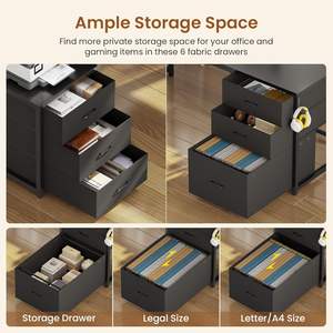 ลิ้นชักเก็บแฟ้มแบบกลับด้านได้สีดำ6ลิ้นชักเก็บฮัทช์โต๊ะเล่นเกมโต๊ะสำนักงานคอมพิวเตอร์ - Product Image 5