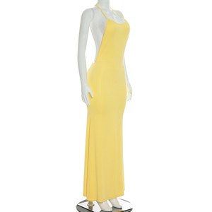 Viviblook C26DS258 Women Dress Sexy New Solid Color Casual Sleeveless Backless Suspender Slim Fish Tail Maxi Casual Dress - Product Image 2