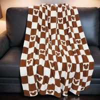 Plaid en tricot écologique certifié OEKO-TEX, super doux, à motif personnalisé, imprimé à carreaux, pour la maison