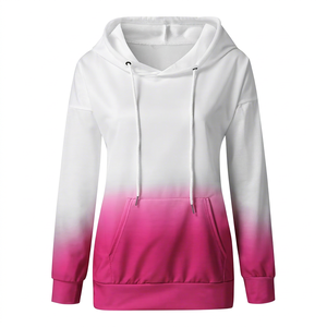 Sudadera con Capucha para Mujer, Degradado Rosa Blanco, Manga Larga, Tejido de Poliéster, Ropa de Otoño - Product Image 1