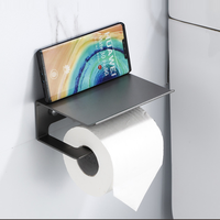 Porte-papier toilette moderne en aluminium spatial avec étagère pour téléphone, support mural pour rouleaux de papier et serviettes de salle de bain