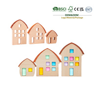 Jouets Montessori JET, blocs en bois en forme de maison avec des pièces translucides en forme de diamant, jouets éducatifs