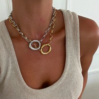 Collier pendentif anneau creux géométrique, style minimaliste, pour usage quotidien féminin, ensemble de bijoux en gros