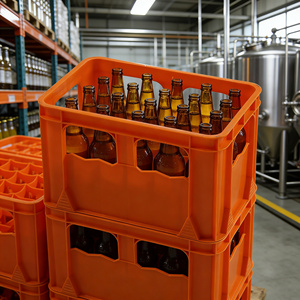 กล่องเครื่องดื่มพลาสติกแบบมีรูระบายอากาศ ปรับแต่งสีได้ บรรจุขวดได้ 24 ขวด วางซ้อนกันได้ กล่องเก็บเบียร์แบบมีช่องระบายอากาศ กล่องเก็บของพิเศษสำหรับร้านอาหารและบาร์ - Product Image 1