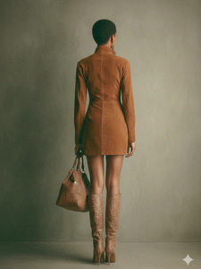 Nuovo Stile 2026: Abito da Donna Primaverile-Autunnale in <span class=keywords><strong>Pelle</strong></span> e Tela con Zip, Maniche Lunghe e Colletto - Product Image 2