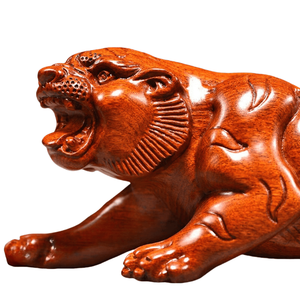 Chinese Zodiac Tiger Wood Carving Lacquerware Representing Bravery Strength Leadership Authority in Chinese Culture