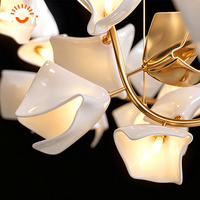 Lustre en forme de branche de fleur, en céramique et métal, style art moderne, lampe suspendue pour hall d'hôtel, villa, salle à manger